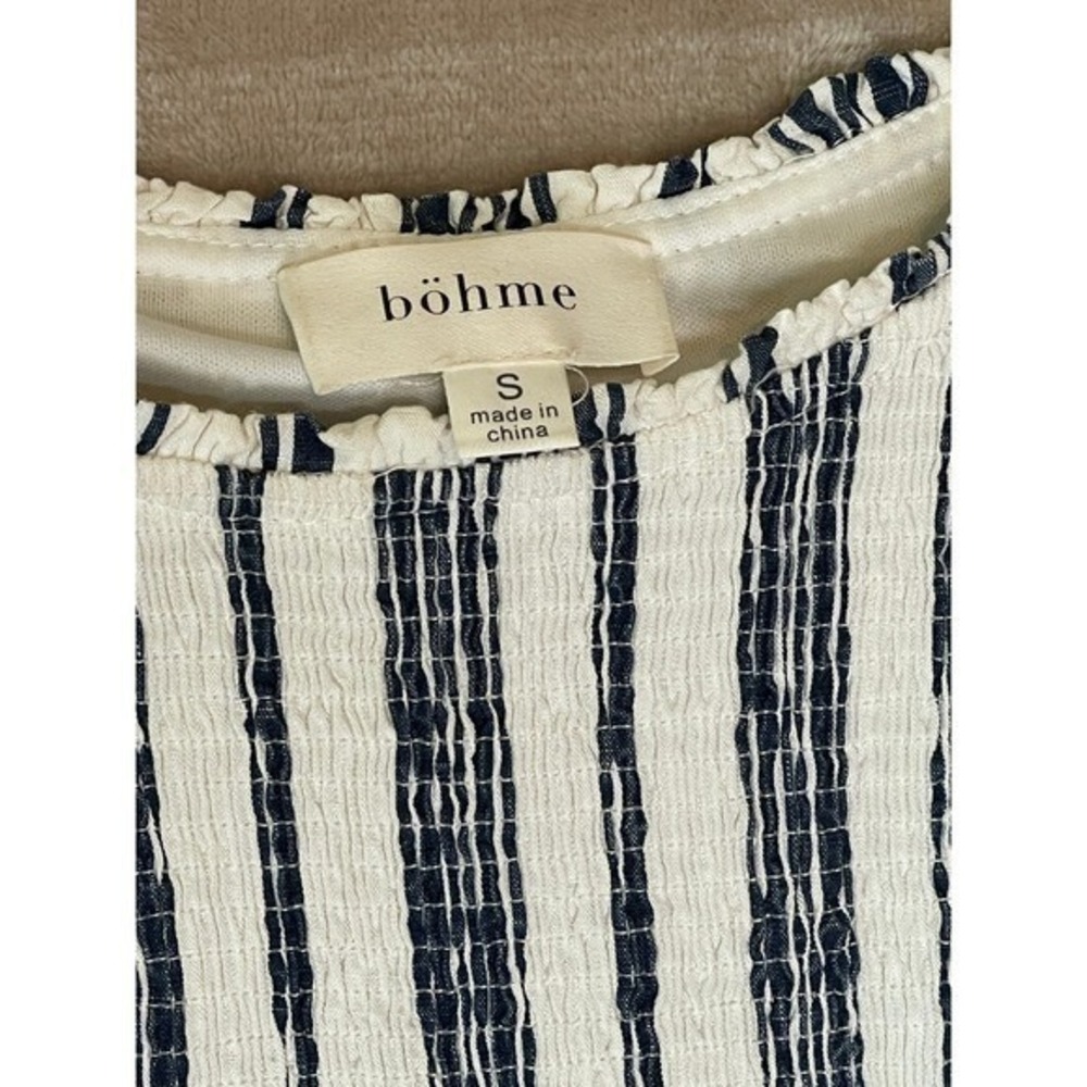 Böhme Striped Midi Dress Ruffle Hem Sleeveless Casual Summer Size S Blue White - Picture 3 of 10